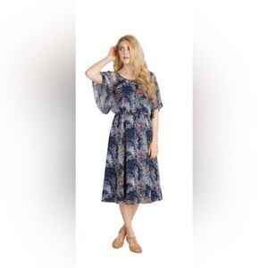 Modcloth Navy Blue Dress with Floral Accents